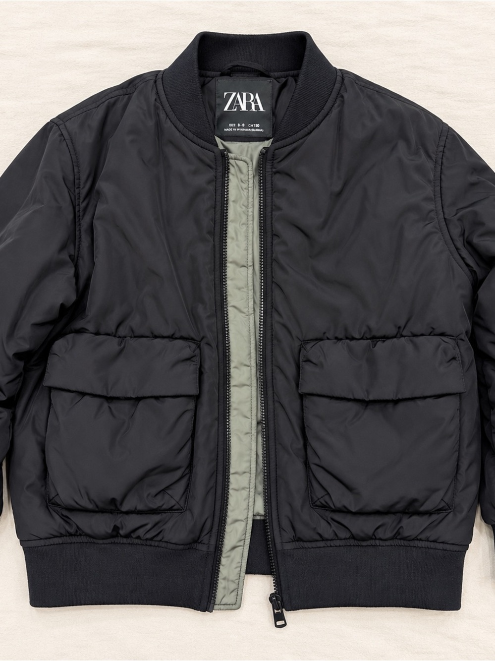 Zara Kids Black Padded Utility Bomber Jacket 8-9 130cm